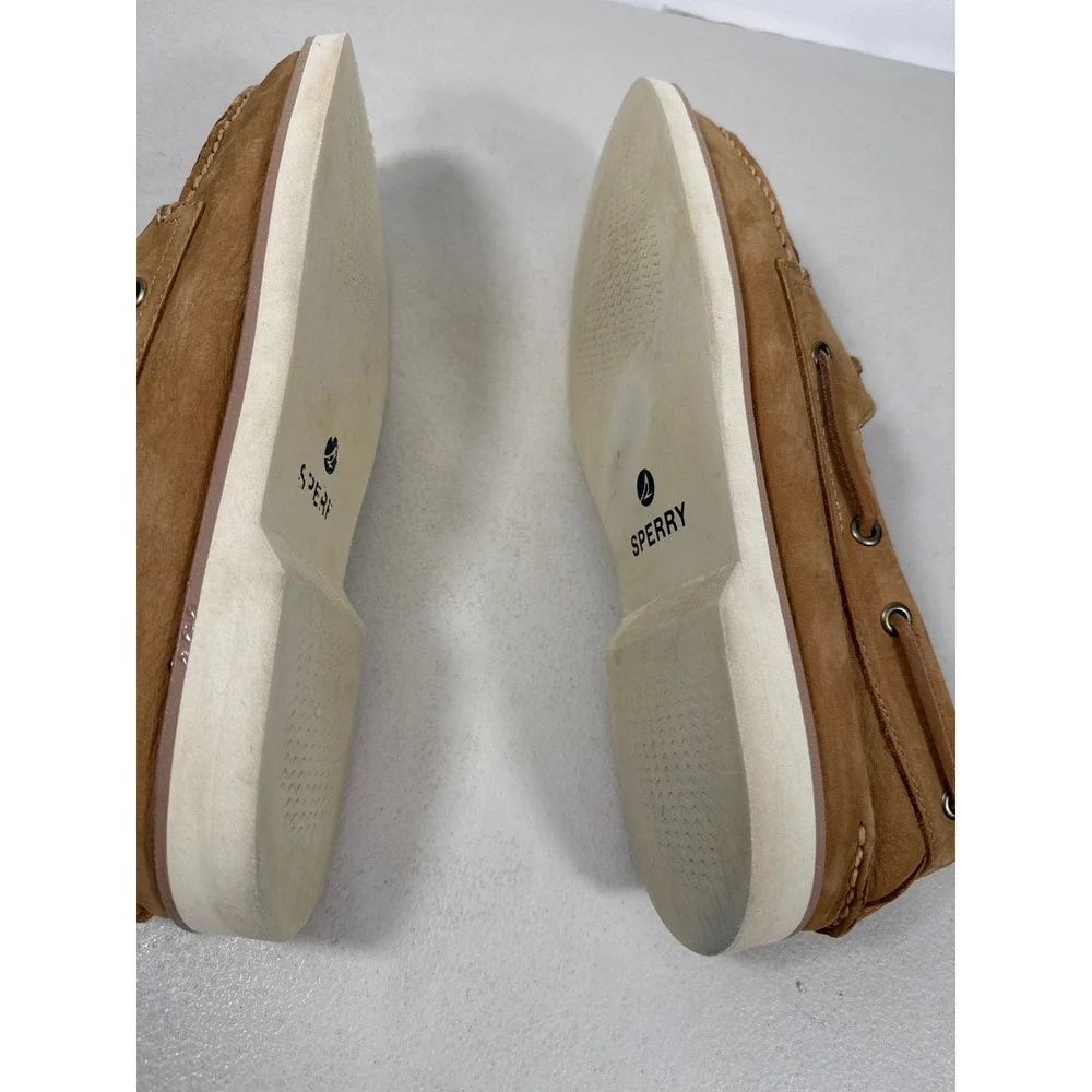 Sperry Top-Sider Mens Tan Leather Boat Shoes Moc Toe Loafers Cork Footbed. 10.5